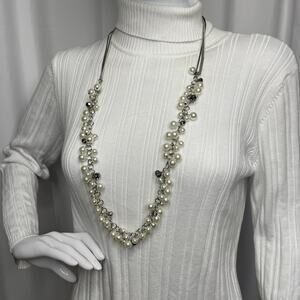 Vera Wang silver tone necklace signed costume jewelry smoky gray beads pearl